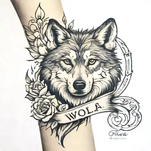 Forearm Tatto Of Wolf With Hidden Name Trisha
