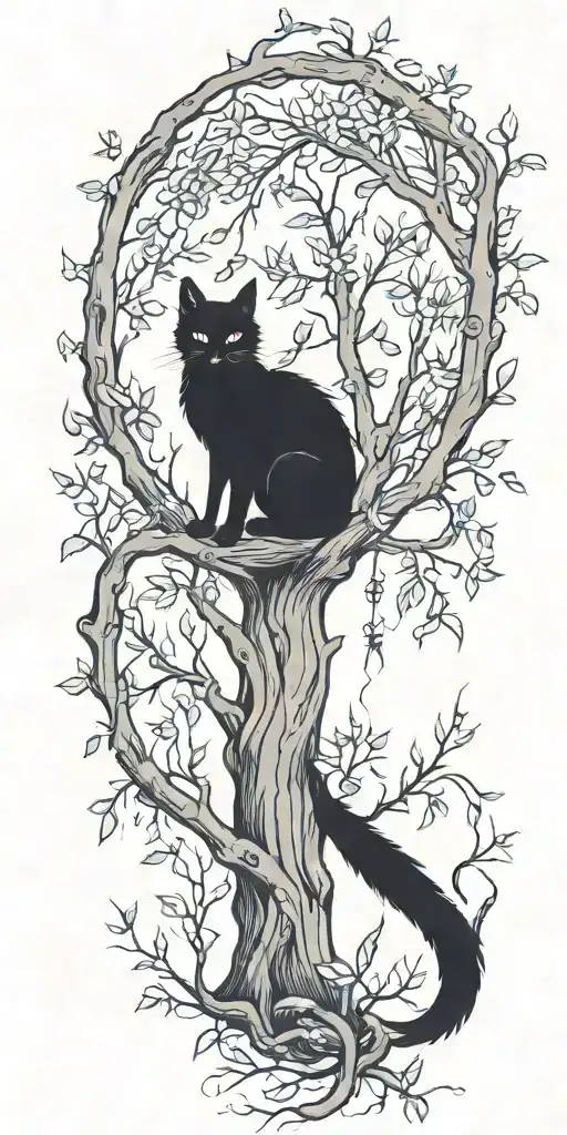 Black Cat Playing With A Fox Under A Weeping Willow Tree