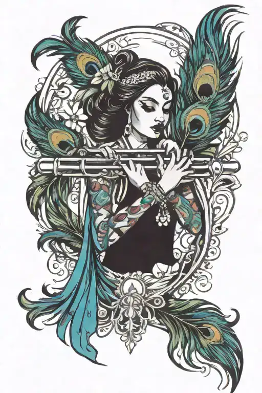 Krisha Flute With A Peacock Feather