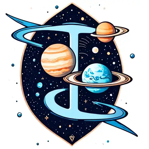 Aquarius Zodiac Sign With Aquarius Constellation With Planets Saturn And Uranus