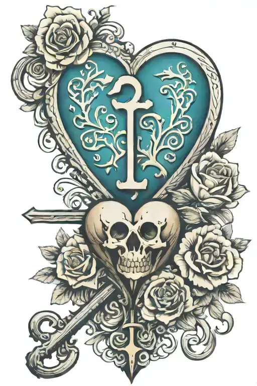 Heart Shaped Vintage Skeleton Key With Aquarius And Libra
