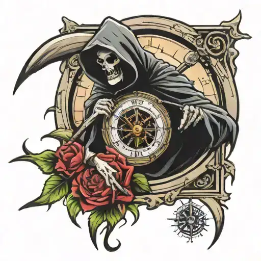 Reaper With Clock And Compass
