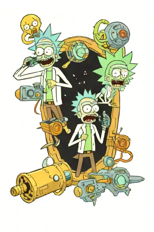 Rick And Morty With Portal Gun In Frame Around Them