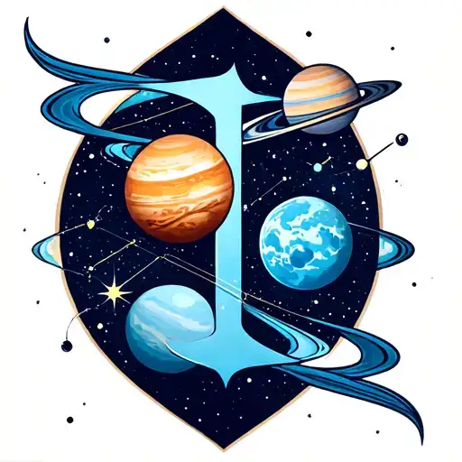 Aquarius Zodiac Sign With Aquarius Constellation With Planets Saturn And Uranus