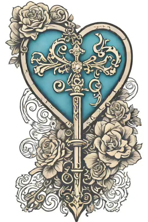 Heart Shaped Vintage Skeleton Key With Aquarius And Libra
