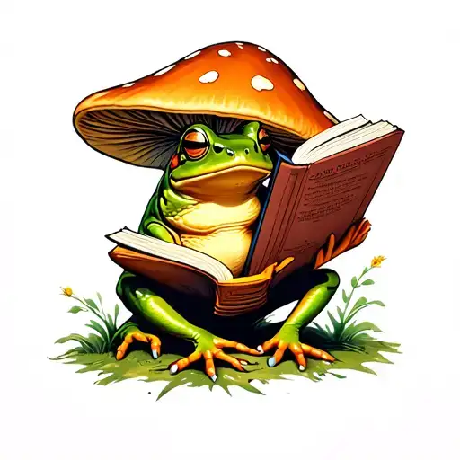 Frog Reading A Book Under A Mushroom
