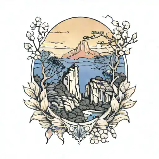 Three Sisters At Blue Mountains With A Australian Flag And A Sunset