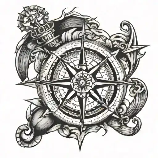 Nautical Compass Or Nautical Anchor Intertwined