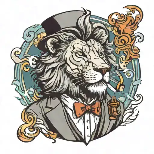 Lion Wearing A Suit Smoking Cigar