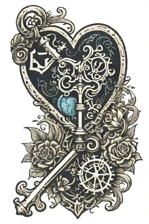 Heart Shaped Vintage Skeleton Key With Aquarius And Libra