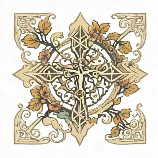 Fine Line Cross Tattoo With Tree Of Life Intertwined