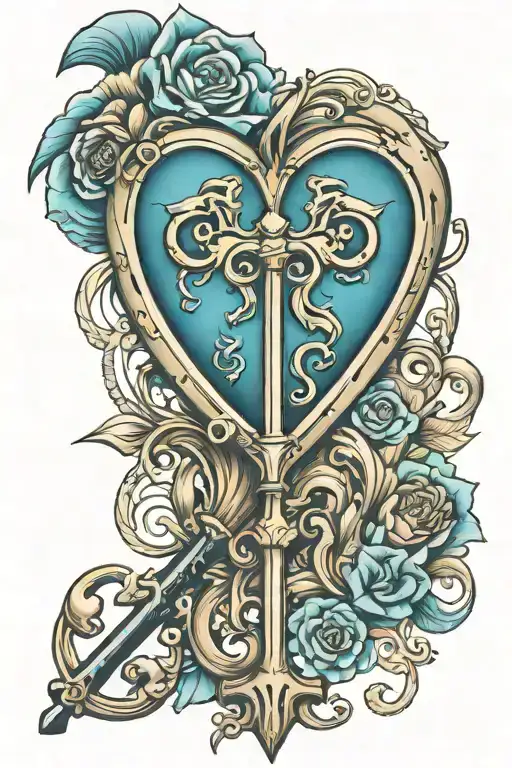 Heart Shaped Vintage Skeleton Key With Aquarius And Libra