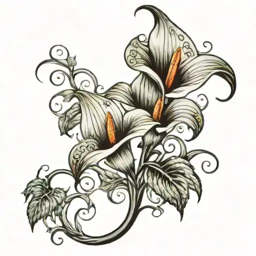 Calla Lilly With Filigree Vine Intertwined