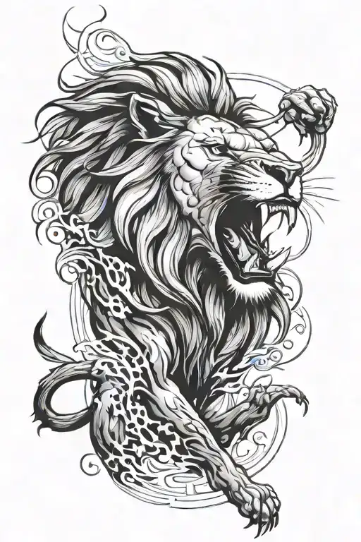 Lion Roaring With Aggressive Appearance