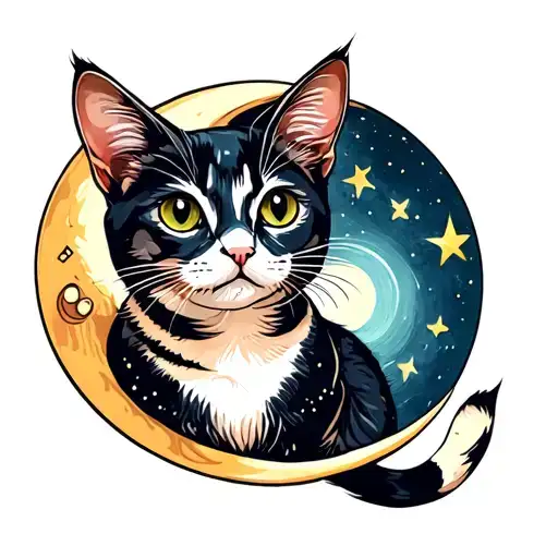 Cat Sitting In Moon