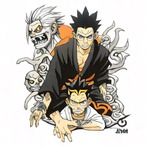 Pain Naruto With Andoid 17 With Zaraki Kenpachi