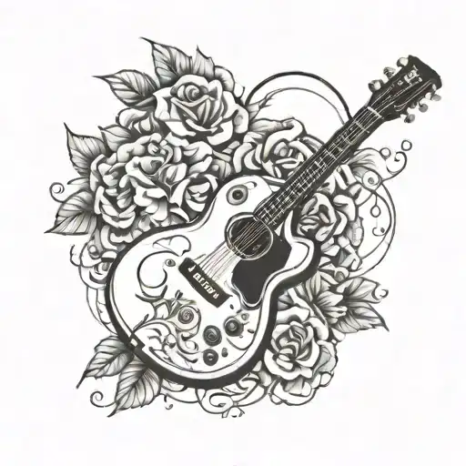 Gibson Guitar Electric Black And White Flowers Around