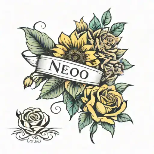 Sunflower And Roses With Name Tag
