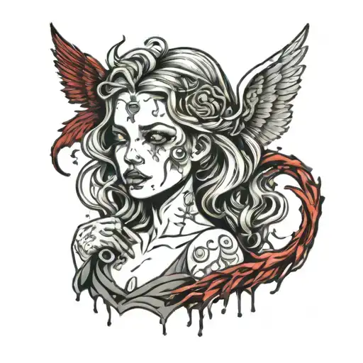 Angel Girl Skin Pulling Apart Showing A Demon On The Inside Of Her Face