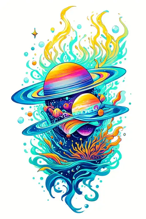 Abstract Space Underwater Scene With Colorful