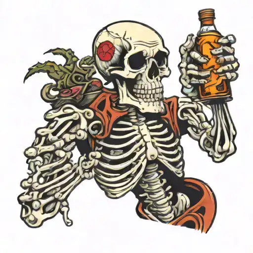 Skeleton Holding A Bottle Of Fireball Whiskey