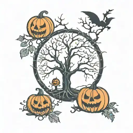 Spooky Moon Tree Pumpkins Web