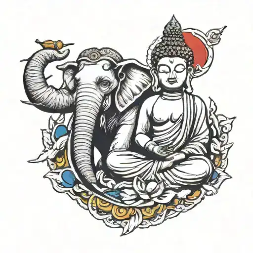 Buddha And Elephant And Thai Flag Intertwined