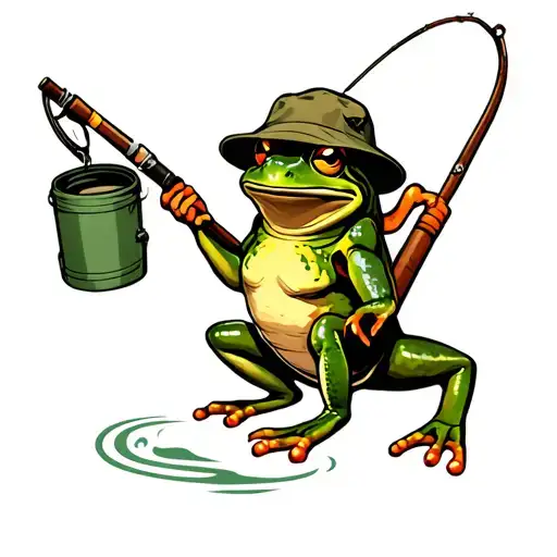 Neo Traditional Frog Fishing Rod Wearing Bucket Hat
