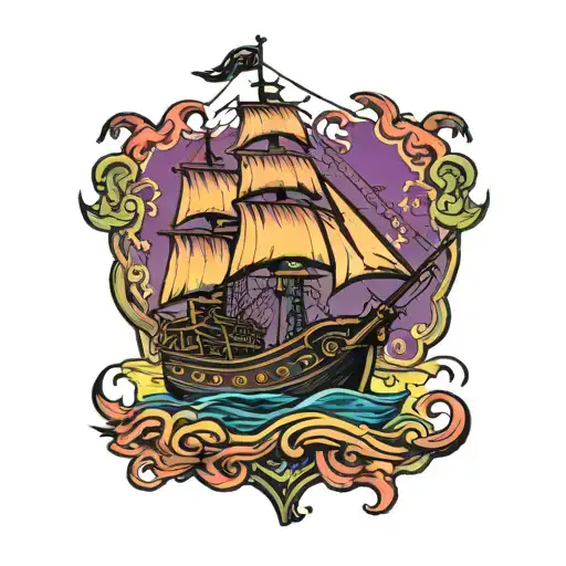 Neon Pirate Ship Sailing