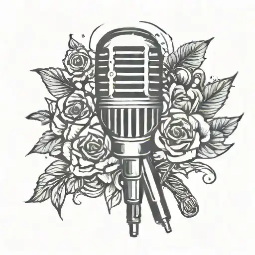 A Neotraditional Tattoo Of A Bts-inspired Microphone With A Dog Silhouette In The Background