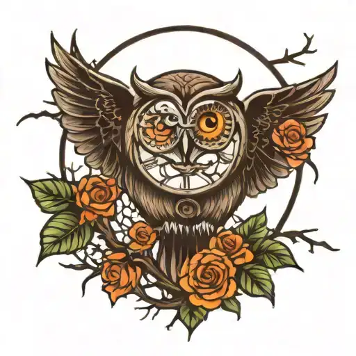 Trees Owl Clock Moon