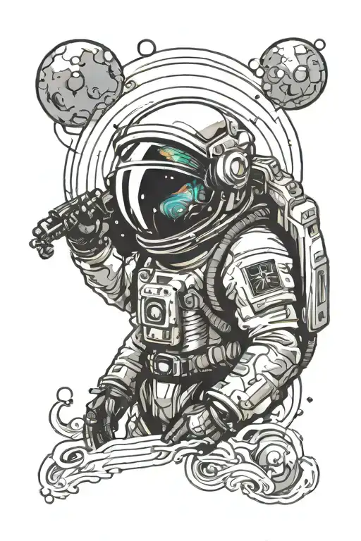 Black And Greay Astronut With The Colorful Reflectiopn Of Space In His Visor