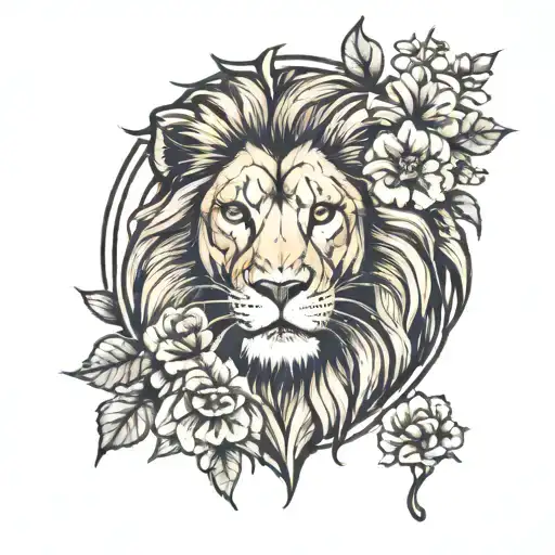 Lion And Flowers With Border