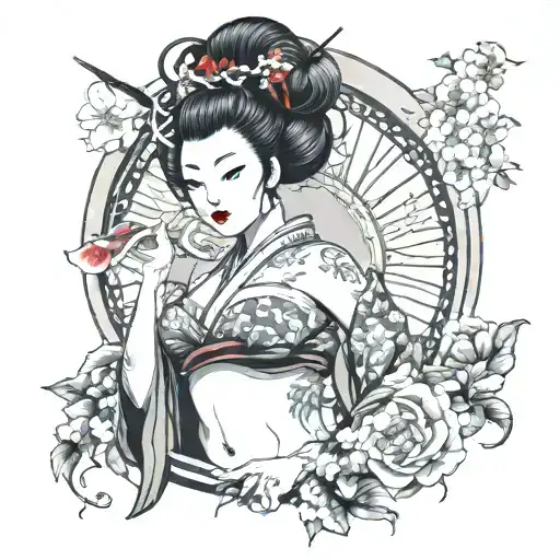 Risque Geisha Baring Her Breast And Bare Shoulder
