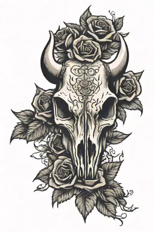 Holstein Cow Skull With Roses