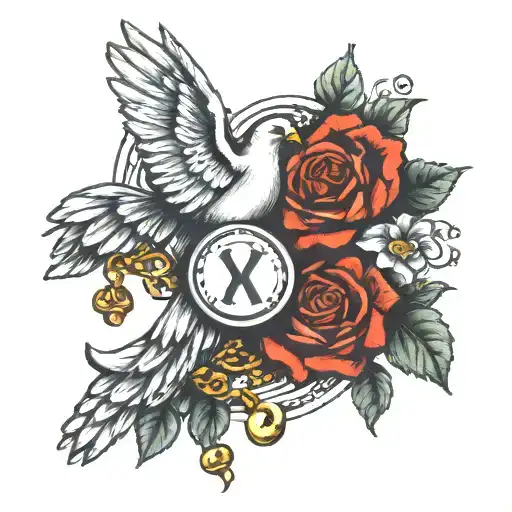 9-19-1969 In Roman Numerals With Doves And Rosary Wrapped Loosely