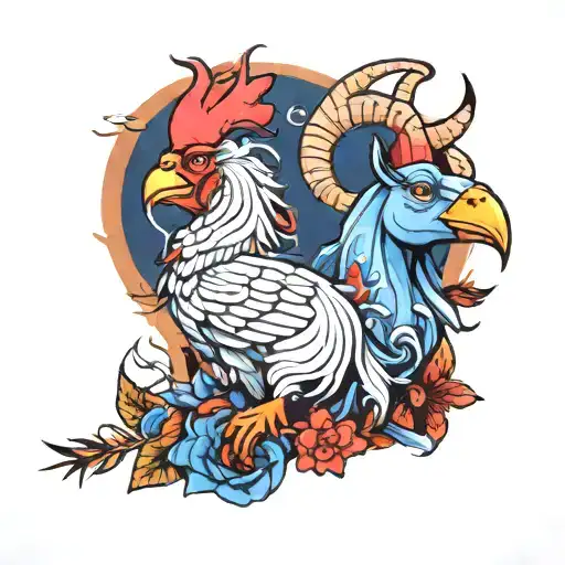 Red Rooster And Blue Goat