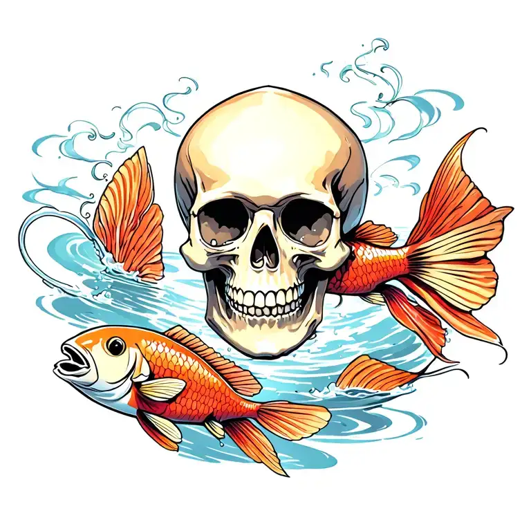 Skull And Fish Swimming