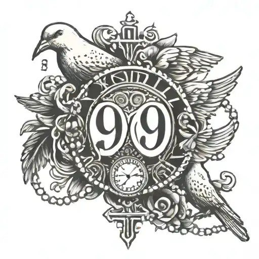 Date 9-19-1969 In Roman Numerals With Doves And Rosary