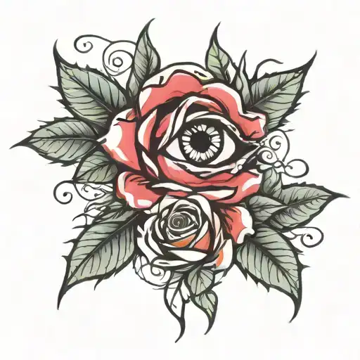 Female Eyes Into Roses With Thorns