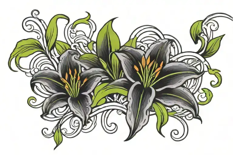Black And Grey Wind In Back Ground With Neon Green Lillies