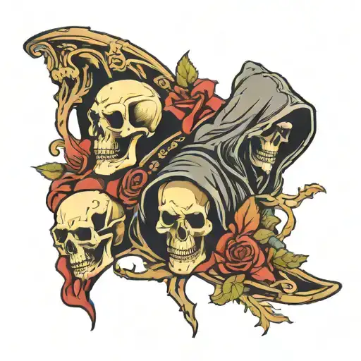 Skulls And Grim Reaper With Number 4