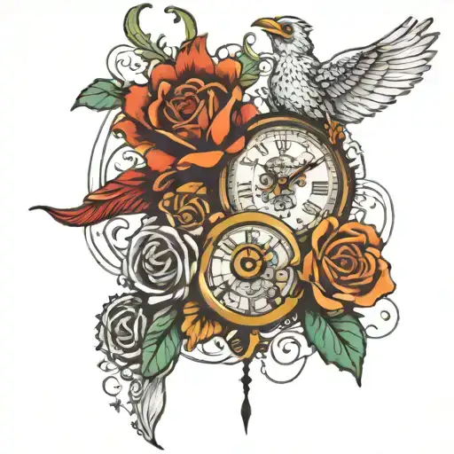 Dad Memorial Tattoo Design Combining Elements Like Clock And Pepe