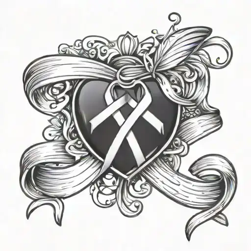 Cancer Ribbon And Heartbeat Tattoo Design