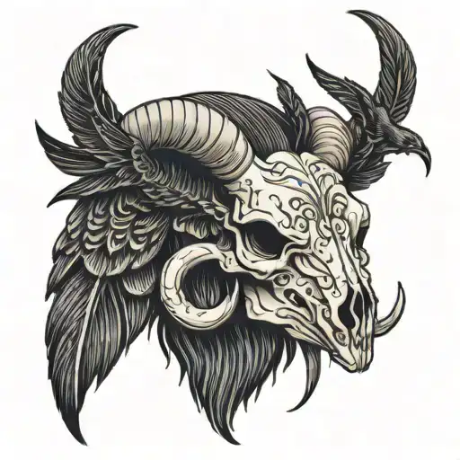 Ram Skull With Raven