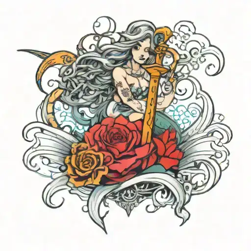 For The Chest A Tattoo Of A Mermaid Who Is Fighting Against A Demon To Win An Hourglass
