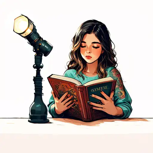 Girl Reading A Book With A Flashlight