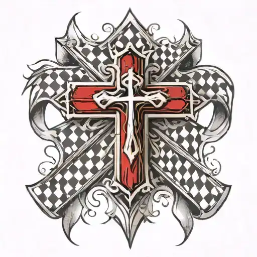 Christian Cross Wrapped By A Racing Checkered Flag