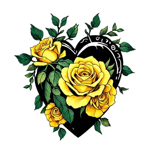 Heart Surrounded By Yellow Rose