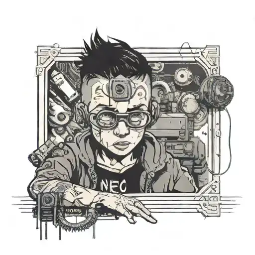 Little Boy Looking At Cyberpunk Poster With 404 Error